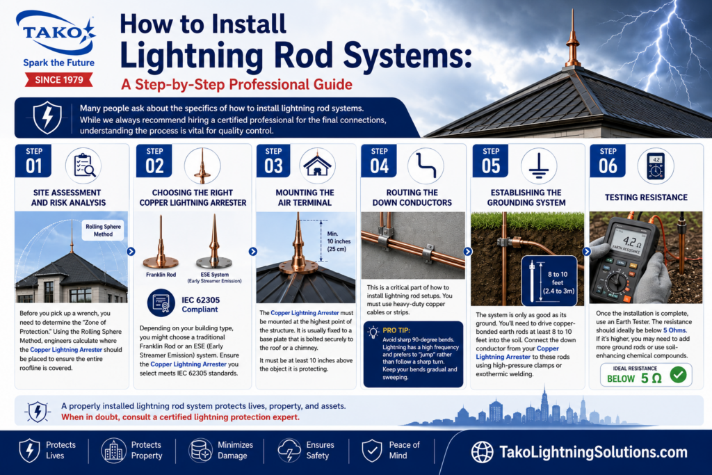 TAKO since 1979: Copper Lightning Arrester with MS IEC62305 Compliance in Malaysia 9 Step by step guide for rod system installation